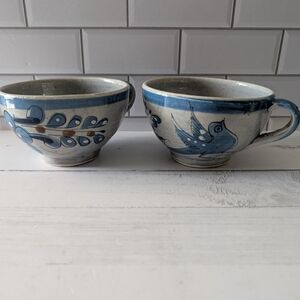 Tonala Ceramic Blue Bird Cups